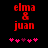Red pixelated text 'elma & juan' on black background with pink and purple heart symbols below, showing animation change in heart positions.