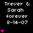 Pixelated text displays 'Trever & Sarah forever 8-14-07' with pink heart symbols varying in quantity across repeated positions on a black background