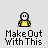 Pixel art character with white head and yellow torso in multiple poses above repeated text 'MakeOut with This' on light gray background.