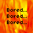 A static image with a fiery orange and red background displaying the text 'Bored...' repeated three times in black pixelated font.