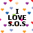 Black text "I LOVE 5.0.5" on white background with scattered pixelated hearts in purple, blue, orange, red, and pink.