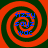 Four identical spiral patterns with red and dark green concentric rings, each containing blue text reading 'fizzy says wdc' in a pixelated font.