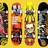 Pixelated image of four skateboard decks on yellow background with red text reading 'IM A SKATER!!!!' and brand names.