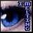 A 48x48 pixel animated buddy icon featuring a close-up of blue eyes with vertical text overlays that change across two frames, displayed as a contact sheet.