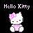 Pixel art contact sheet of Hello Kitty character in pink dress with bow, displayed across multiple frames on black background with gray transparency area.