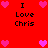 Red background with black text "I Love Chris" and pink heart icons arranged in a pattern