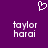 Purple background with white pixelated heart symbol above two identical text blocks reading 'taylor hawai' in lowercase.