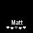 Black background with white pixelated text 'Matt' above five heart symbols, where the third heart is gray in one frame and white in another.