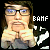 identical cartoon-style character icons with glasses, hands near mouth, and 'BAHF' text above a black-and-white cat silhouette on dark background