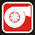 Red and white pixelated icon with a circular emblem containing four leaf-like shapes, bordered by a thick red frame on the left and bottom sides.