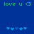Green text 'love u <3' and blue heart icons on a solid blue background, with two identical horizontal arrangements.