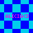 Pixelated icon with blue and cyan checkered background displaying pink text 'ALICIA<3' in four positions.