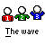 Pixelated figures in red, green, and blue shirts with numbers 1, 2, 3 wave their arms in sequence across two of icons
