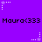 Purple background with repeated 'Maura<333' text and pixelated star-and-dot animations in white and light purple.