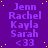 Purple background with repeated names and symbols in light purple text, scattered yellow dots, and a gray rectangle in the bottom-right corner.