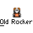 Pixelated icon of a person with orange hair and gray clothing, repeated in above text reading "Old Rocker"