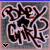 A 4-frame animated contact sheet showing a stylized text logo with pink and black lettering on a gray background, featuring subtle animation changes in the heart symbol below the text.