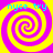Four identical spiral patterns with alternating yellow and magenta rings, each containing cyan text reading "nyce try" at the top left corner.