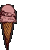 Pixelated ice cream cone icons in various orientations with text reading 'ice cream rules!!' on a blue background.