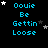 Blue text reading 'Oouie Be Gettin Loose' on black background with white and gray stars, animated star positions across frames.
