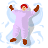 Animated sequence of a figure in purple snowsuit lying on back with arms and legs spread, forming snow angel shapes against light blue background.