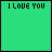 Green square icon with 'I LOVE YOU' text at top and a small heart symbol below, showing animation where the heart moves downward across four