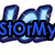 Blue 3D-style 'LOL' text with dark blue outline and light blue gradient fill, displayed on white background; one version includes partial overlaid text reading 'StorMy'.