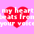 Pixelated red hearts on pink background with white text reading "my heart beats from your voice" in two
