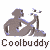 A 4x4 contact sheet of 15 animated frames showing a stylized figure playing an instrument with varying poses and color variations, each labeled "Coolbuddy" below.