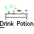 Animated contact sheet of a yellow stick figure drinking from a purple potion glass at a table with green plants and red liquid, displayed in 25 sampled frames across a gray background.