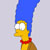 Pixelated profile view of a yellow-skinned character with blue hair and red collar against light gray background.