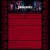 Static image with dark red background and horizontal bands, featuring a pixelated top section showing indistinct shapes in blue, white, and purple tones.