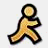 A static image of a yellow running stick figure icon with black outline next to text reading "AIM" and "because we're really doing homework right..." on a white background.