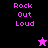 Pixelated text "Rock Out Loud" appears in pink on black, purple, and magenta backgrounds with two star icons.