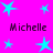 Bright pink background with cyan star shapes and repeated dark purple text "Michelle" in two
