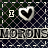 Animated icon with heart symbols and text repeating 'MORONS' on a patterned background.
