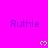 A bright pink background displays multiple instances of the name "Ruthie" in purple text with white pixelated hearts below each instance.