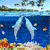 Animated sequence of two dolphins leaping from blue water with coral and fish, transitioning from side-by-side to mirrored positions against a coastal backdrop.