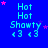 Blue background with repeated 'Hot Hot Shawty <3 <3' text in cyan, pink stars scattered across the image.