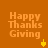 Orange background with 'Happy Thanks Giving' text and yellow cornucopia icons in four quadrants, two static and two animated.