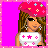 Pixel art of a character with long brown hair wearing red beret, white top with pink stars, and red boots on bright pink background.