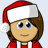 Pixelated cartoon character wearing red Santa hat with white trim and brown hair, blue eyes, beige skin tone, smiling expression, red jacket over white shirt on light gray background.