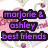 Pixelated text reads 'marjorie & ashley best friends' in purple letters with black outlines over a pink and white floral background.