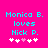 Cyan text on bright pink background reads "Monica B. loves Nick P." with five white and one light pink heart symbols below.