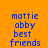 Blue pixelated text on orange background reads 'mattie abby best friends' in four identical vertical lines.