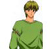 Pixelated figure in green long-sleeve shirt with dark patches on sleeves, brown hair, and light skin against white background.