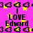 Pixelated pink background with yellow stars and repeated black text "I LOVE Edward" and heart symbols.