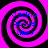 Four identical spiral patterns with alternating black and magenta rings, each containing blue text reading "Jackie Rocks (me)" in a pixelated font.