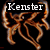 Four identical orange-brown butterfly-shaped icons arranged in a on black background with "Kenster" text above and below