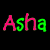 Pixelated text 'Asha Asha' in alternating pink and green colors on a black background, with visible color bleeding between letters.